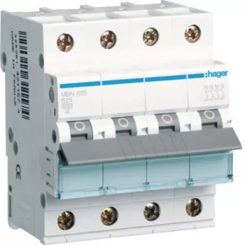 Hager MBN625 3P+N B-Curve 25A 6kA Miniature Circuit Breaker