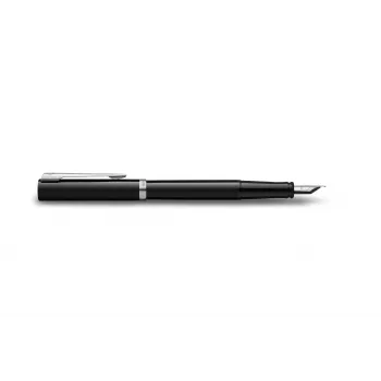Waterman Impression Fountain Pen Black Lacquer Chrome Trim Fine Nib Blue Ink Gift Box 2225496