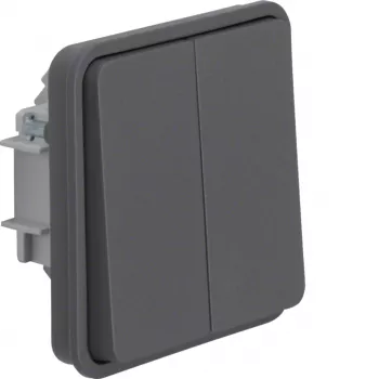 HAGER WNA047 Double Push-button Switch, 2-Gang, 2 NO, Rocker, Surface-Mounted, Polar White