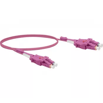 Exertis Connect LC/UPC to LC/UPC OM4 Multimode Duplex Fiber Patch Cable, 2m, Uniboot, Halogen-Free, Erika Violet 392952