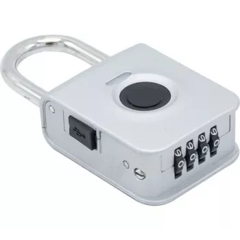 EXERTIS CONNECT Fingerprint Padlock with 4-Digit Combination - Zinc Alloy, IP65, Rechargeable (594500)