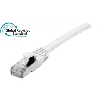 EXERTIS CONNECT Cat. 6A S/FTP Patch Cable, TPE, Halogen-Free, GRS-Certified, Snagless, White, 0.3 m 854555