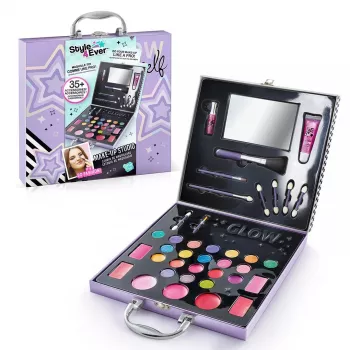 Canal Toys Make-Up Studio (OFG313) - Child-Safe Cosmetic Kit with 10 Eyeshadows, 6 Lip Glosses, 2 Blushes, Applicators, Brushes, and Foldable Mirror Case