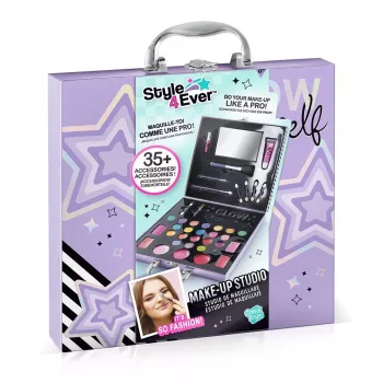 Canal Toys Make-Up Studio (OFG313) - Child-Safe Cosmetic Kit with 10 Eyeshadows, 6 Lip Glosses, 2 Blushes, Applicators, Brushes, and Foldable Mirror Case