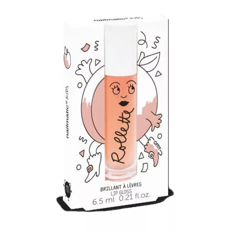 Nailmatic Kids Roll-On Lip Gloss Peach 6.5ml - Moisturizing Vegan Children's Lip Gloss with Apricot Oil and Vitamin E