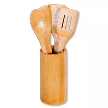 Kesper Bamboo Kitchen Utensil Set with Holder, 5 Pieces, Natural Wood