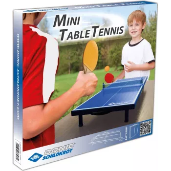 DONIC SCHILDKRÖT Mini Table Tennis Table Set, Blue, Foldable, 68 x 33 x 9 cm, with 2 Bats, Net, 2 Balls 838576