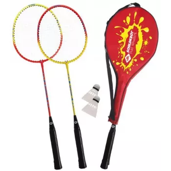 SCHILDKROT Badminton Set 2-Player, Red/Yellow, Hardened Steel Rackets, Recreational Quality, 970902