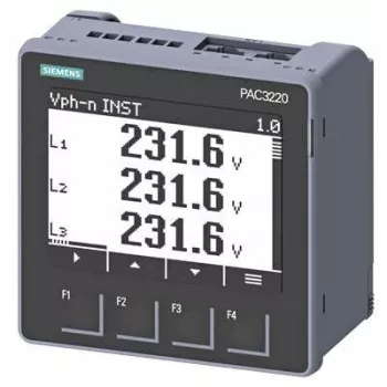Siemens SENTRON PAC3220 Power Monitoring Device, Modbus TCP, LCD, 96x96mm Panel Mount, 690/400V AC, 24-60V DC Auxiliary, Screw Terminals 7KM32201BA011EA0