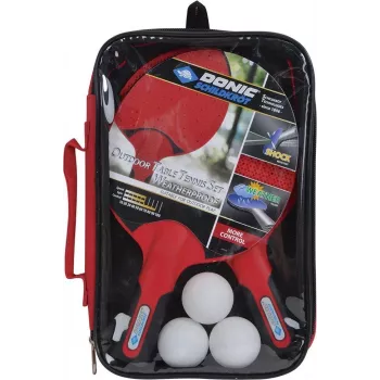 DONIC Schildkröt 788662 Table Tennis Set - 2 Rackets, 3 Balls, Net - Black/Red