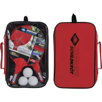 DONIC Schildkröt 788662 Table Tennis Set - 2 Rackets, 3 Balls, Net - Black/Red