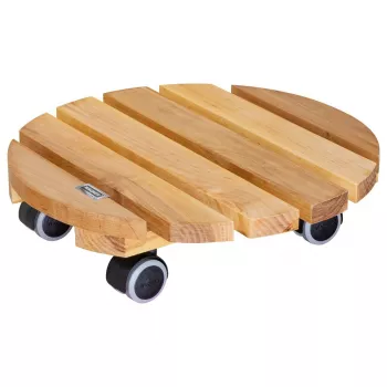 WAGNER Multiroller ERLE soft rund Ø34cm Plant Trolley, Solid Alder Wood, 100 kg, 3 Swivel Castors, Floor-Protective 20026201