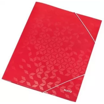 LEITZ WOW Elasticated Document Folder A4, PP Laminated Cardboard, Red, Corner Elastic Bands, 3 Internal Flaps, 150 Sheet Capacity 3982-00-26