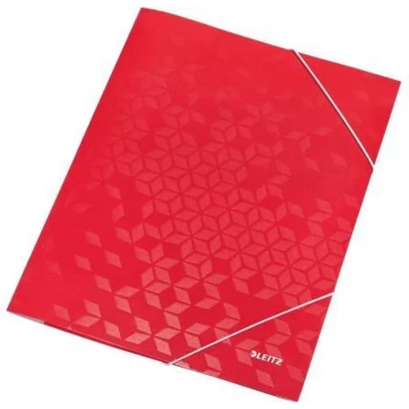 LEITZ WOW Elasticated Document Folder A4, PP Laminated Cardboard, Red, Corner Elastic Bands, 3 Internal Flaps, 150 Sheet Capacity 3982-00-26