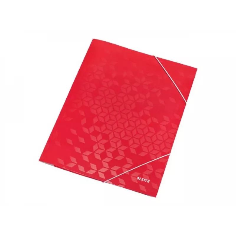 LEITZ WOW Elasticated Document Folder A4, PP Laminated Cardboard, Red, Corner Elastic Bands, 3 Internal Flaps, 150 Sheet Capacity 3982-00-26