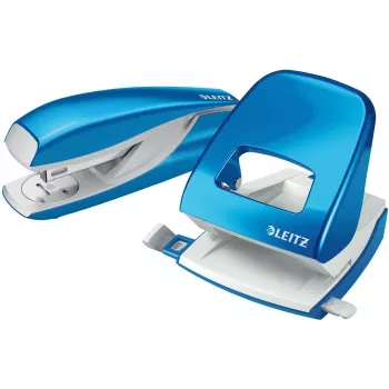 LEITZ Nexxt WOW Stapler and Hole Punch Set, Metallic Blue 5095-10-36