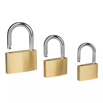 BRÜDER MANNESMANN M413-03 Padlock Set, 3-Piece, Solid Brass Body, Short Hardened Steel Shackle, 3 Keys per Padlock