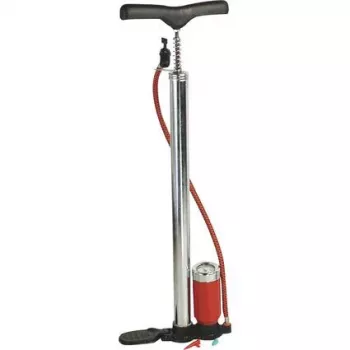 BRÜDER MANNESMANN Floor Air Pump with Pressure Gauge, Black/Red, Steel Cylinder, 10 bar, Multi-Valve M 003-T-PROFI