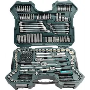 BRÜDER MANNESMANN 215-Piece Socket Set with 1/4 inch, 3/8 inch & 1/2 inch Drive Ratchets, CrV Steel, Matt Chrome, in Case (98430)