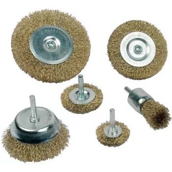 Brüder Mannesmann MAN 43806 6-Piece Wire Brush Set - Steel, Brass & Nylon Hand and Drill Brushes for Rust Removal and Cleaning