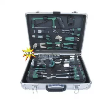 Brüder Mannesmann 124-Piece Tool Set in Aluminum Case, Chrome Vanadium Steel, 1/4 inch & 1/2 inch Drive 29072