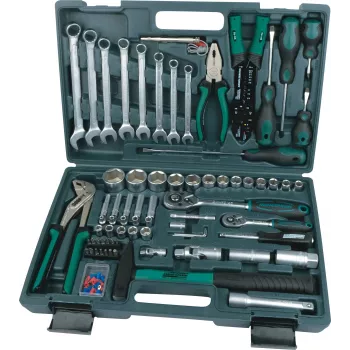 BRÜDER MANNESMANN 99-Piece Tool Set in Case with Sockets, Wrenches, Pliers, Hammer, Bits 29099