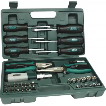 BRÜDER MANNESMANN 45-Piece Combination Tool Set with Chrome Vanadium Steel Tools in Plastic Case 29110