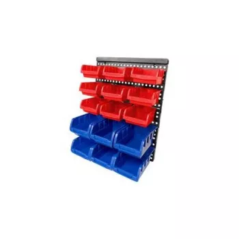BRÜDER MANNESMANN M41561 16-Piece Wall-Mounted Small Parts Organizer, Plastic, Blue/Red