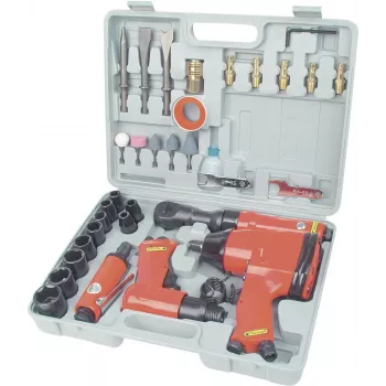 Brüder Mannesmann 15033 Pneumatic Tool Set 1/2 inch Impact Wrench, Ratchet Wrench, Chisel Hammer, Die Grinder, 40-Piece