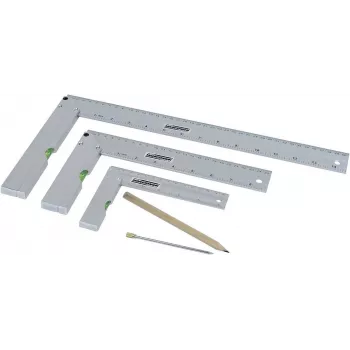 Brüder Mannesmann M81210 5-Piece Try Square Set with Scriber, Hardened Steel, Metric, 100 mm Blade, 0-180° Protractor, 45° Miter, Center Square, Plastic Case 0418002