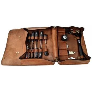 BRÜDER MANNESMANN M29048 24-Piece Hand Tool Set in Genuine Leather Bag