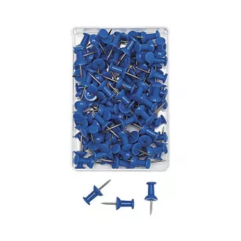 WEDO Pushpins Blue 100 Pieces 12 mm Pin Length 10 mm Head Diameter in Clear Plastic Box 54 203