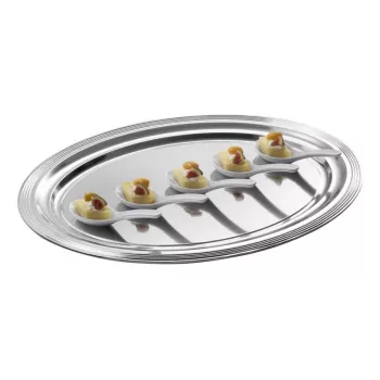 APS CLASSIC Rectangular Serving Plate 460x340mm Silver Nickel-Plated and Chrome-Plated Metal with Lines