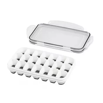 APS Ice Cube Box with Lid, Transparent/Grey, Set of 2, Polypropylene, Dishwasher Safe 36103