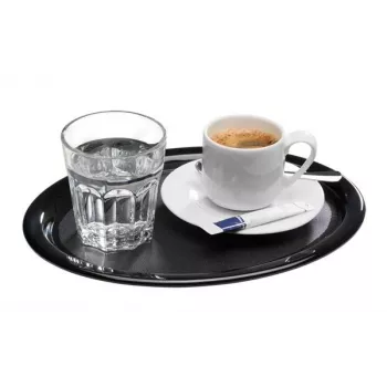 APS KAFFEEHAUS Oval Melamine Serving Tray, Black, Rolled Edge, 260 x 200 x 15 mm 84251