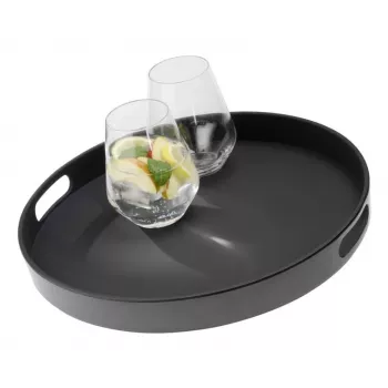 APS Bistro Round Serving Tray, Black, 35.5 cm, Melamine, Stackable, Dishwasher Safe (84045)