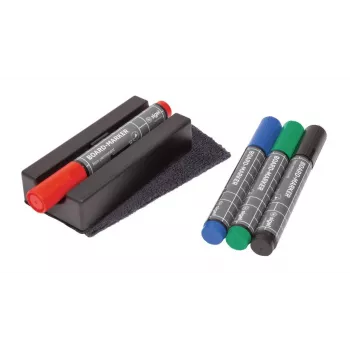 SIGEL BA151 Whiteboard Accessory Set, 4 Dry-Erase Markers, Magnetic Eraser, Magnetic Marker Holder, Cleaning Spray 50 ml, 10 Cleaning Cloths, Black