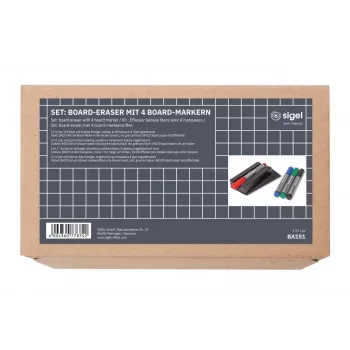 SIGEL BA151 Whiteboard Accessory Set, 4 Dry-Erase Markers, Magnetic Eraser, Magnetic Marker Holder, Cleaning Spray 50 ml, 10 Cleaning Cloths, Black