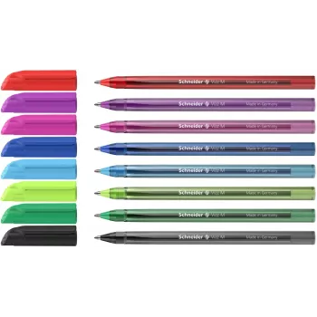 Schneider Vizz M Ballpoint Pen Set of 8 Assorted Colours, Medium 0.5 mm, Rubberized Grip, Viscoglide Technology 102298