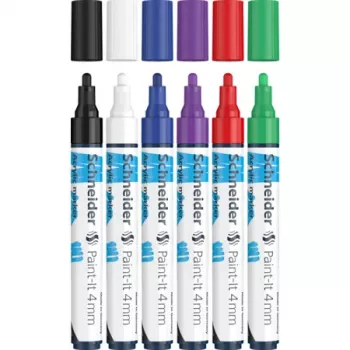 Schneider Paint-It 320 V1 Acrylic Marker Set, 6 Assorted Colours, 4.0 mm Bullet Tip 120295