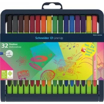 Schneider Edding Line-Up Fineliner Pen Set, 32 Assorted Colours, 0.3 mm Metal-Clad Tip, Water-Based Ink, Ergonomic Triangular Barrel 191091
