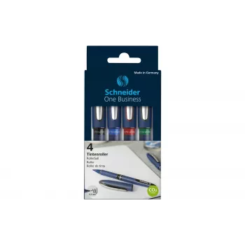 Schneider Edding One Business Stick Ballpoint Pen, Black/Blue/Green/Red, 4-Pack 183094