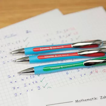 Schneider Slider Rave Ballpoint Pen Pack of 3, Assorted Blue Ink, Medium 1.0 mm, Viscoglide Technology, Ergonomic Rubber Grip, Metal Clip, Refillable 132597