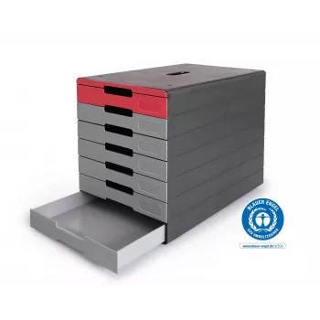 DURABLE IDEALBOX PLUS Drawer Unit DIN A4 with 7 Drawers, Grey/Red 776303