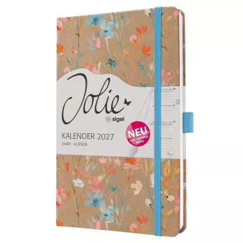 SIGEL Jolie 2027 Weekly Planner A5 Blue Floral Serenity Hardcover with Elastic Closure, Pen Loop, Ribbon Bookmarks, Inner Pocket, 144 Pages, 80 g/m² Paper, Rounded Corners, Multilingual 7J807