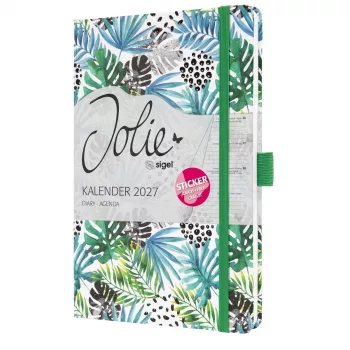 SIGEL Jolie 2027 Weekly Planner A5 Green Jungle Fever Softcover with Elastic Band, Pen Loop, 2 Ribbons 7J355