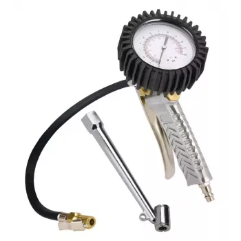 Einhell 4133110 Analog Tire Pressure Gauge with Manometer, 0-10 bar / 0-145 psi, Bleed Valve