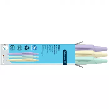 Schneider Reco Pastel Ballpoint Pen, Blue Ink, 3-Pack, Assorted Pastel Colours 131893