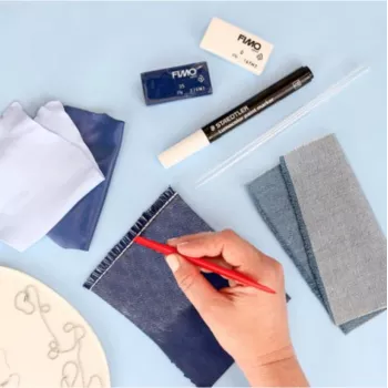 FIMO SOFT Jeans Effect Modeling Clay Set, Oven-Hardening, 4 x 25 g (White, Light Blue, Dark Blue, Grey) 8025 HTC2