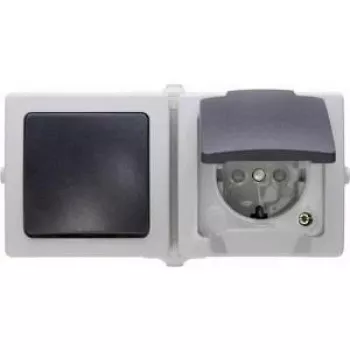 Kopp Nautic Combination Unit, Socket with Switch and Hinged Lid, Grey, IP44, Surface-Mounted 138656001